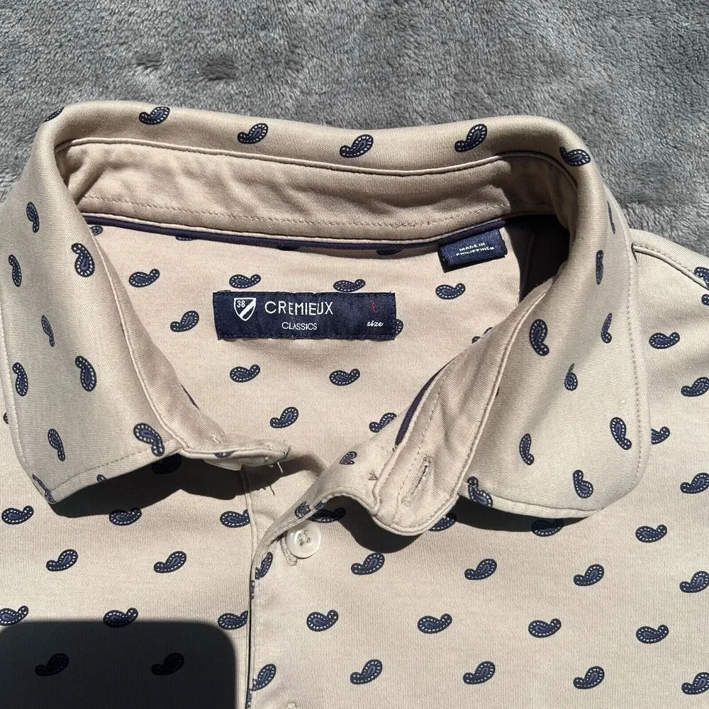 Cremieux Classics Mens Polo Shirt Size‎ L Khaki Geo Print